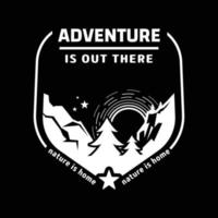 Vector of adventure badge and label containing of mountain, forest, star, and the moon