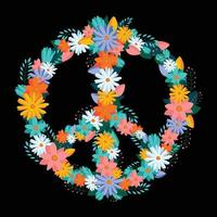 Vector illustration of a bunch of colorful flowers forming a symbol of peace
