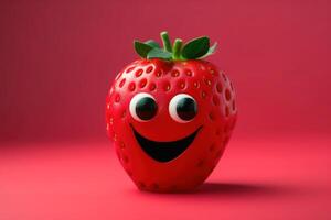 A happy smiling strawberry on a pastel background created with technology. photo