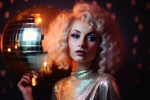Young woman in an 80s disco outfit created with technology. photo