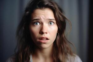 Portrait of a stunned woman in studio light created with technology. photo