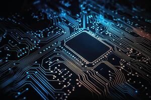 Abstract circuit design of a computer board created with technology. photo