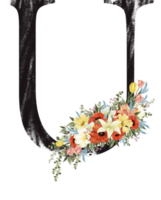 alfabet och siffra blomma vattenfärg bröllop brev png