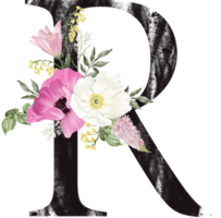 alfabet och siffra blomma vattenfärg bröllop brev png