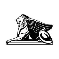 A black and white image of a winged lion with wings vector illustration