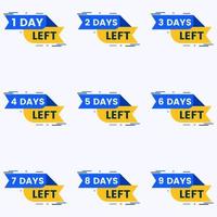 number of days left countdown banner 1 day to 9 days left label set vector