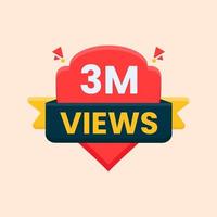 3 million views celebration banner for thumbnail design vector