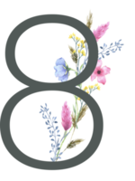 Modern Alphabet and number wildflower watercolor png