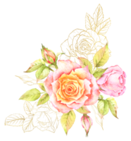 rosa fiore ghirlanda e mazzo acquerello png