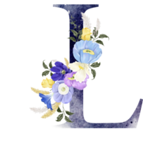 Alphabet and number flower watercolor wedding letter png