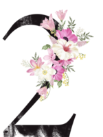 alfabet och siffra blomma vattenfärg bröllop brev png