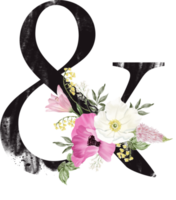 Alphabet and number flower watercolor wedding letter png