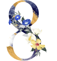 Alphabet and number flower watercolor wedding letter png