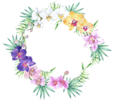 Orchid flower wreath and bouquet watercolor png