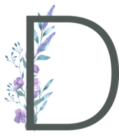 Modern Alphabet and number wildflower watercolor png