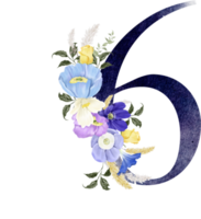 alfabet och siffra blomma vattenfärg bröllop brev png