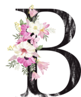 Alphabet and number flower watercolor wedding letter png