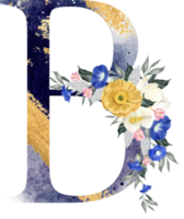 Alphabet and number flower watercolor wedding letter png