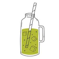 Smoothies in a Bottle. Doodle style. Vector illustration. Hand drawn bottle with smoothie, lemonade, cocktail. Detox smoothie.