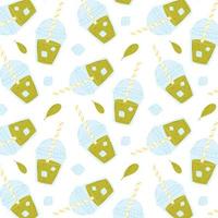 Seamless pattern with glass of smoothie in doodle style. vector illustration. Smoothie, lemonade or cocktail print.