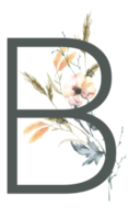 Modern Alphabet and number wildflower watercolor png