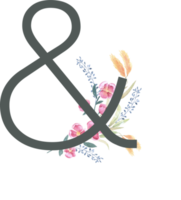 Modern Alphabet and number wildflower watercolor png