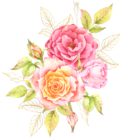 Rose flower wreath and bouquet watercolor png