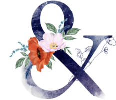 alfabet och siffra blomma vattenfärg bröllop brev png