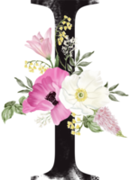 alfabet och siffra blomma vattenfärg bröllop brev png