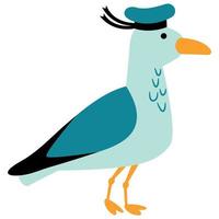 Cute hand drawn seagull with a pirate biret. White background, isolate. vector