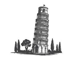 propensión torre de Pisa mano dibujado ilustraciones vector