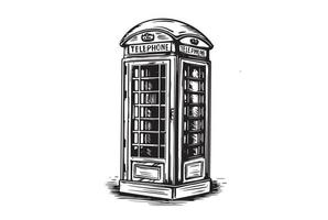 Telephone booth, hand drawn illustrations, sketch style. Vector