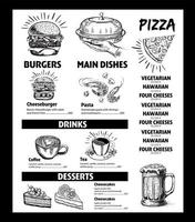 Menu restaurant brochure. Flyer with hand-drawn graphic. vector