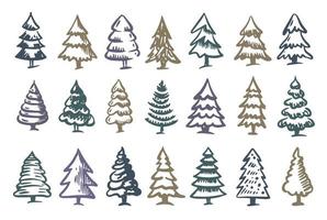Christmas tree set, Hand drawn illustrations. vector