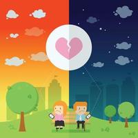 The lover send the emotional broken heart resonance on smart phone in the park be different day and night vector