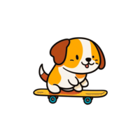 Cute Dog on Skateboard Illustration for Sticker and T-Shirts. PNG Illustration.