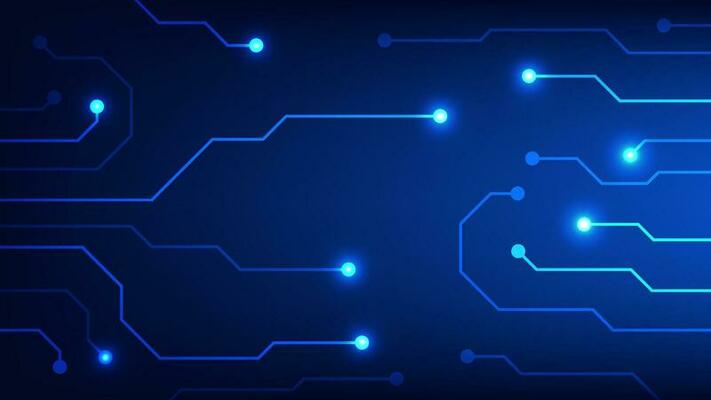 Hi tech digital circuit board. AI pad and electrical lines connected on blue lighting background. futuristic technology design element concept