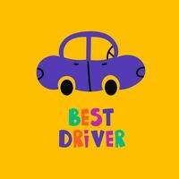 Childish poster with car vector