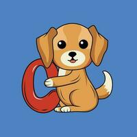 Cute Dog with C Letter Vector Illustration