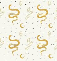 esoteric snakes and crystals seamless pattern. vector