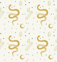 esoteric snakes and crystals seamless pattern. vector