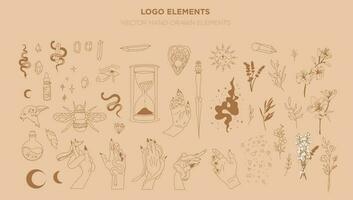 set of witchcraft icons and design elements vector