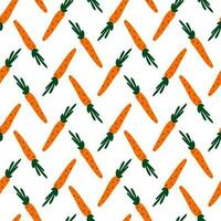 Abstract simple seamless pattern with carrots. Orange vegetable vegeterian background. Fresh doodle kids carrot with top for cute home kitchen interior textile cover. Vector illustration.