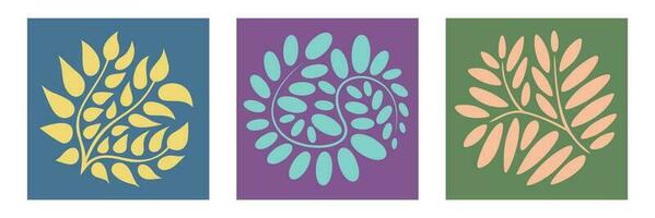 Abstract boho organic posters set. Wavy branches and leaves minimalistic wall art. Vintage aesthetic Matisse inspired interior decor. Floral contemporary shapes. Vector illustration.