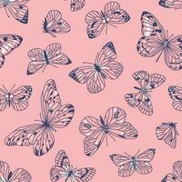 Seamless pattern of dark butterflies on a pink background vector