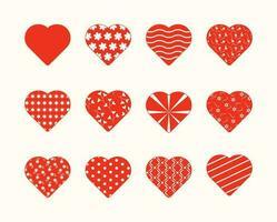 Vector set of red pattern hearts.