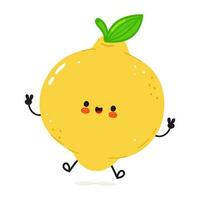 Cute funny Lemon jumping character. Vector hand drawn cartoon kawaii character illustration icon. Isolated on white background. Lemon character concept