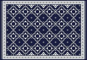 geometric and flower white line ethnic fabric pattern on blue background for cloth carpet wallpaper background wrapping vector