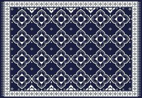 geometric and flower white line ethnic fabric pattern on blue background for cloth carpet wallpaper background wrapping vector