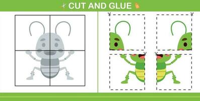 cut and glue insect education paper game for kindergarten and preschool cut and glue game for kids vector